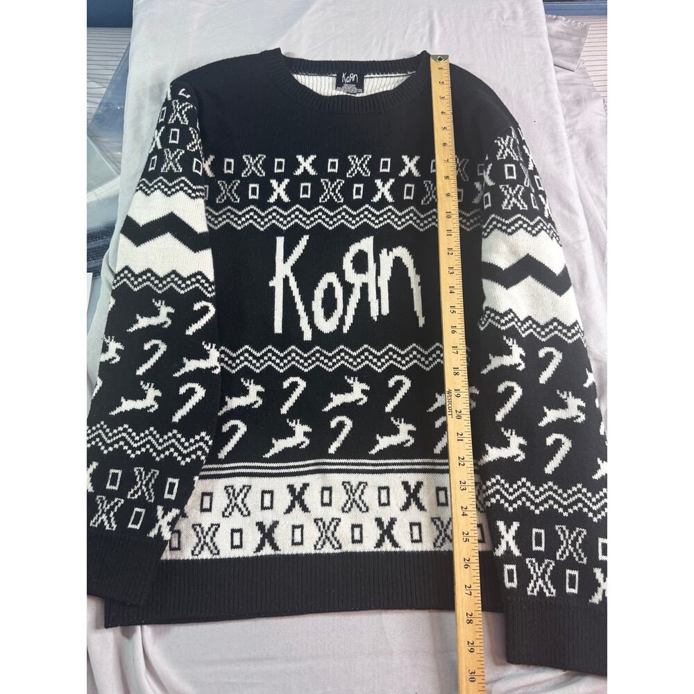 Korn Band Ugly Christmas Sweater Medium Black White Nu Metal Graphic Knit - Picture 5 of 6